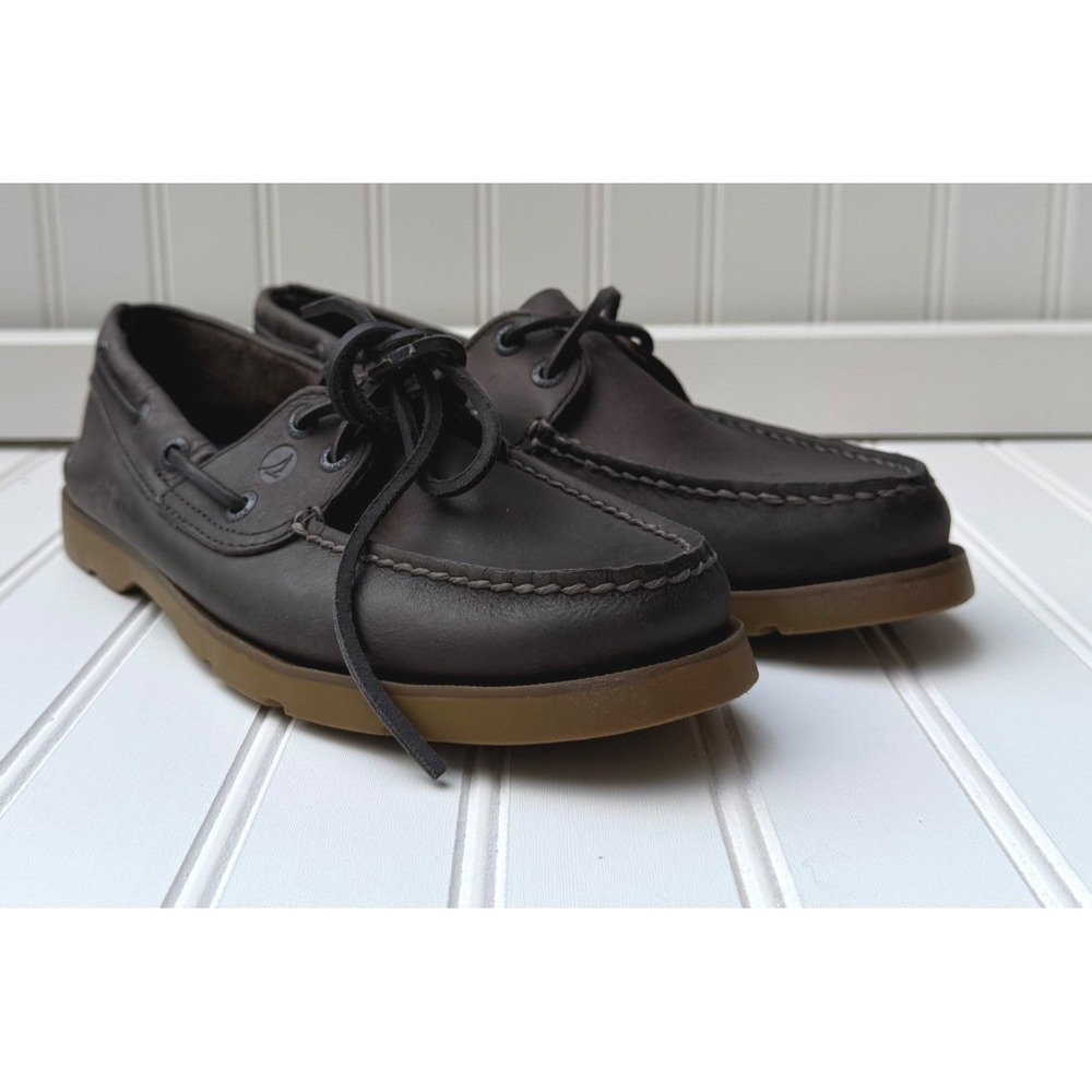 Sperry Leeward 2-Eye Mens Dark Brown Leather Boat Shoes STS25399 Size 7.5 M, NIB